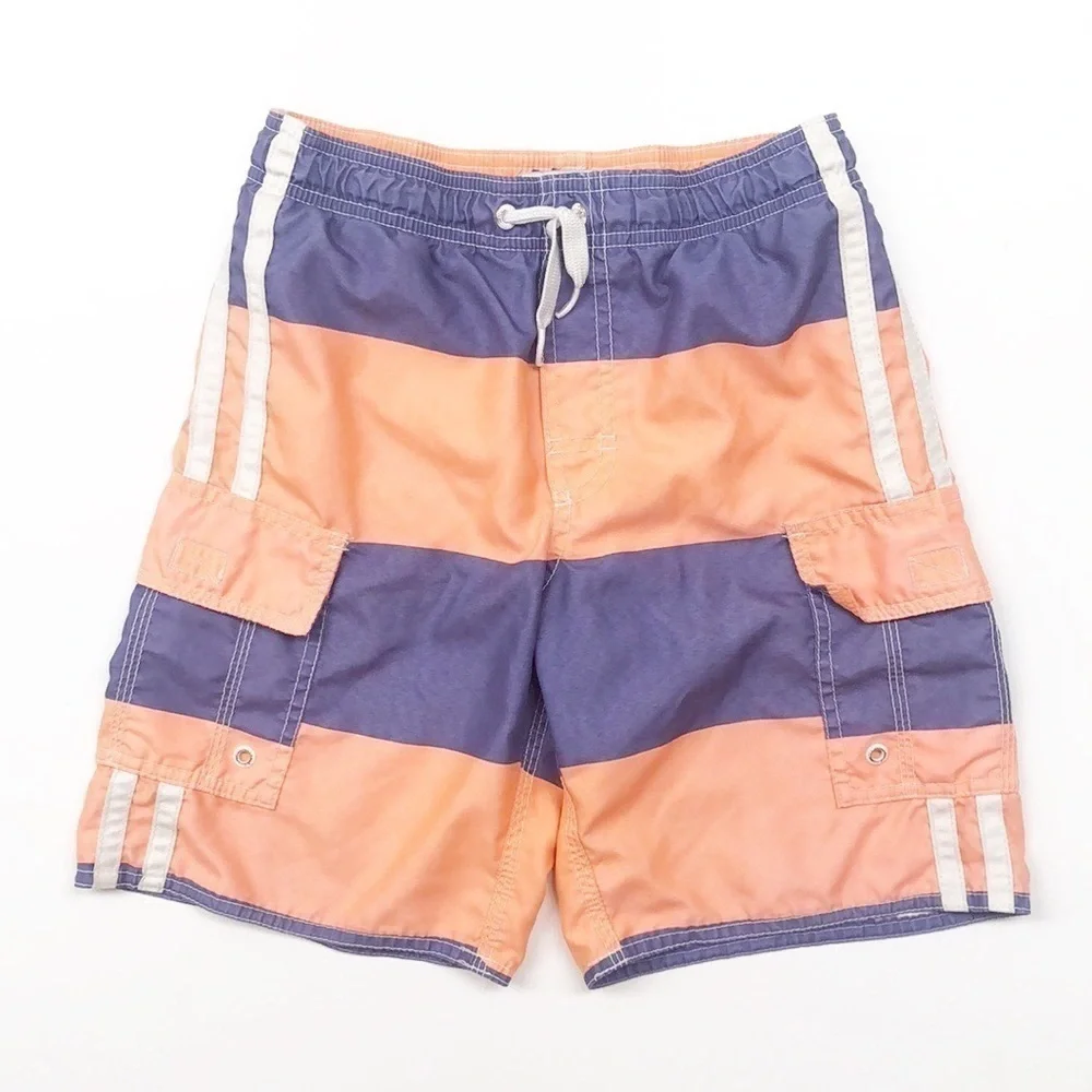 Old Navy orange/blue striped little boys swim trunks
